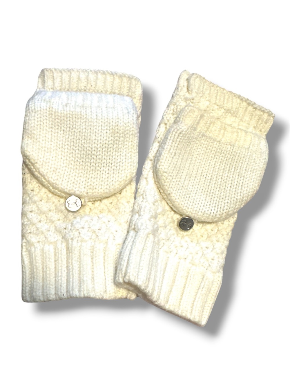 Under Armour Cream Knit Convertible Mittens with Button Detail